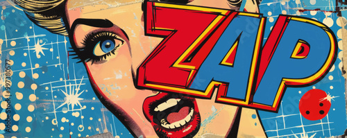 Eye-catching pop art background featuring "ZAP." Comic book style, Bold visuals, Bright vector