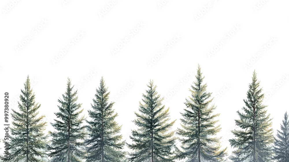 Illustration featuring tall pine trees against a white background Illustration featuring tall pine trees against a white background