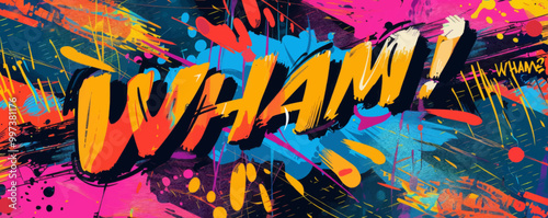Abstract pop art background featuring "WHAM!" Bold graphics, Dynamic visuals, Vibrant vector