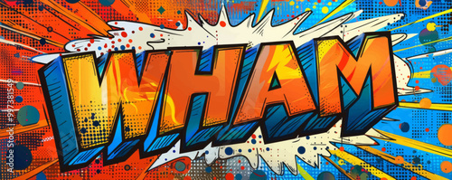 Energetic pop art background with "WHAM" inside. Comic book elements, Bold graphics, Bright vector