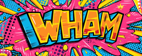Fun pop art background with "WHAM" text. Bold graphics, Explosion theme, Vibrant vector