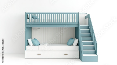 Elegant Bunk bed For Kid Room Isolated on white background  
