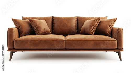 cozy, home decor, modern, isolated, furniture, stylish, interior, living room, minimalistic, elegance, Brown modern sofa furniture isolated on white background with depth of field effect 