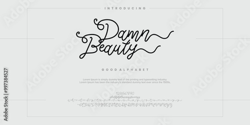 Damn Beauty abstract Fashion font alphabet. Minimal modern urban fonts for logo, brand etc. Typography typeface uppercase lowercase and number. vector illustration