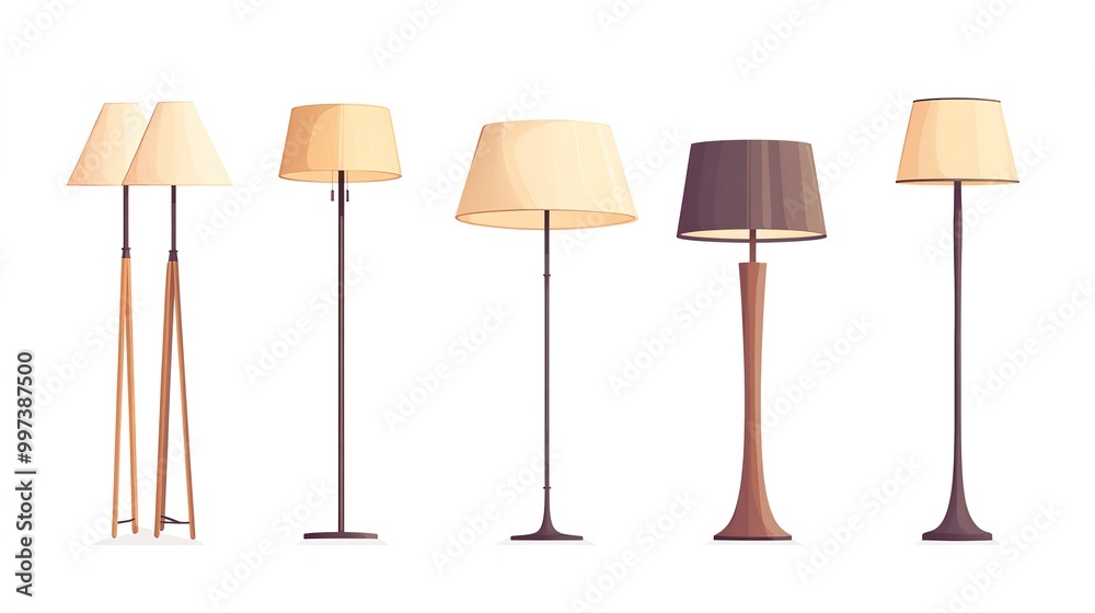 An illustration of a set of stylish floor lamps on a white background with a banner design 