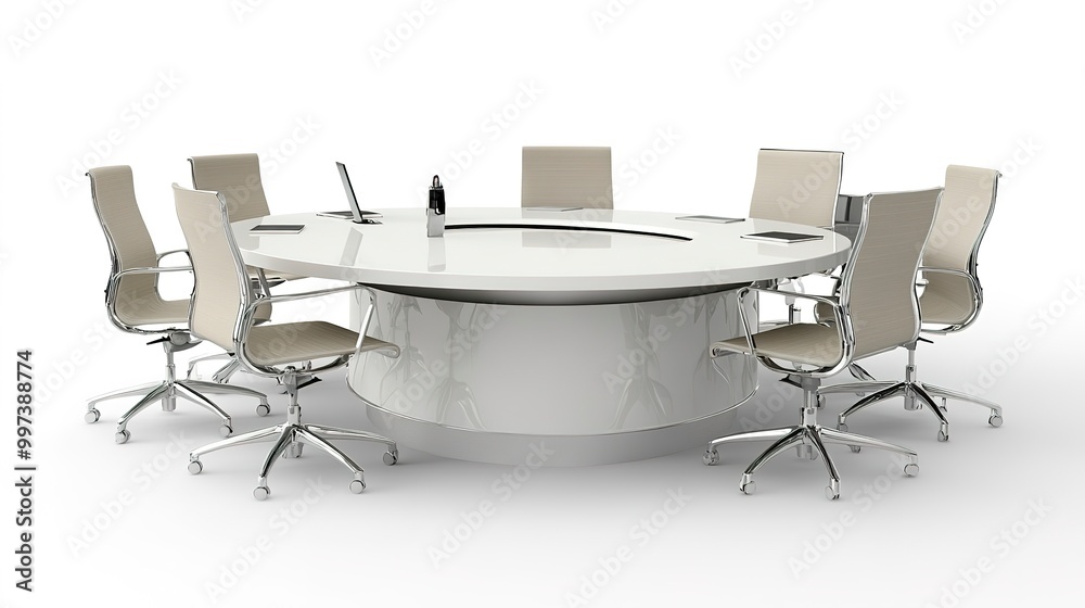 a conference room table on a white background, spacious, professional meeting area a conference room table on a white background, spacious, professional meeting area