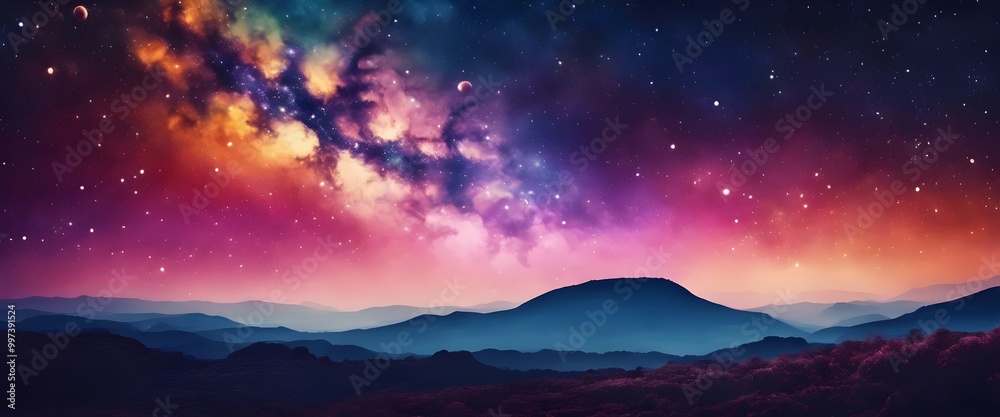 Fototapeta premium Starry Night Sky with Mountains