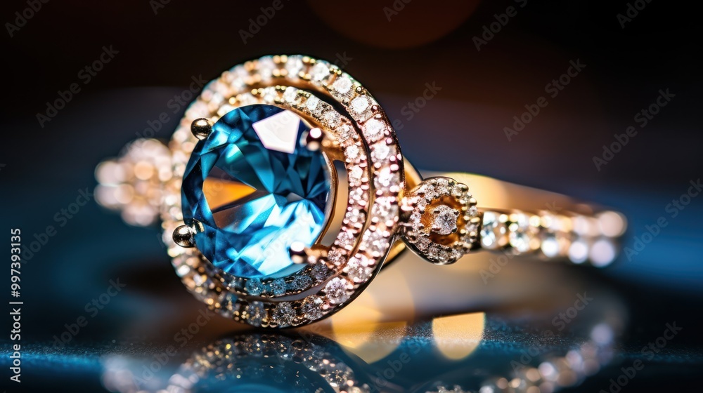 Fototapeta premium Close-up of a Sparkling Blue Gemstone Ring