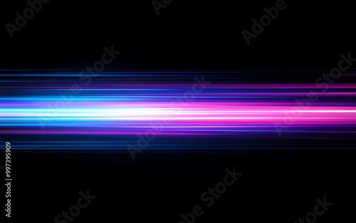 Futuristic image of blue and purple straight light track lines on a black background, evoking a technological and sleek appearance