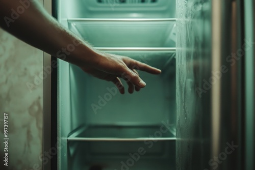 The Harsh Reality of Hunger: A Glimpse Inside a Nearly Empty Fridge in Times of Financial Struggle photo