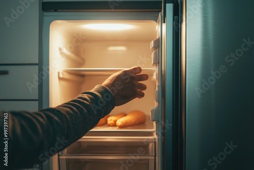 The Harsh Reality of Hunger: A Glimpse Inside a Nearly Empty Fridge in Times of Financial Struggle photo