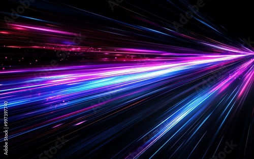 Sleek and modern image with blue and purple straight light track lines on a black background, conveying a technological and futuristic vibe