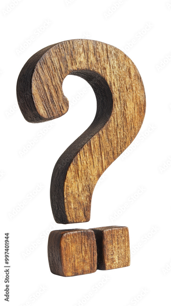 Wooden question mark symbol with a rustic finish, isolated on a white background. transparent background. Wooden question mark symbol with a rustic finish, isolated on a white background. transparent background.