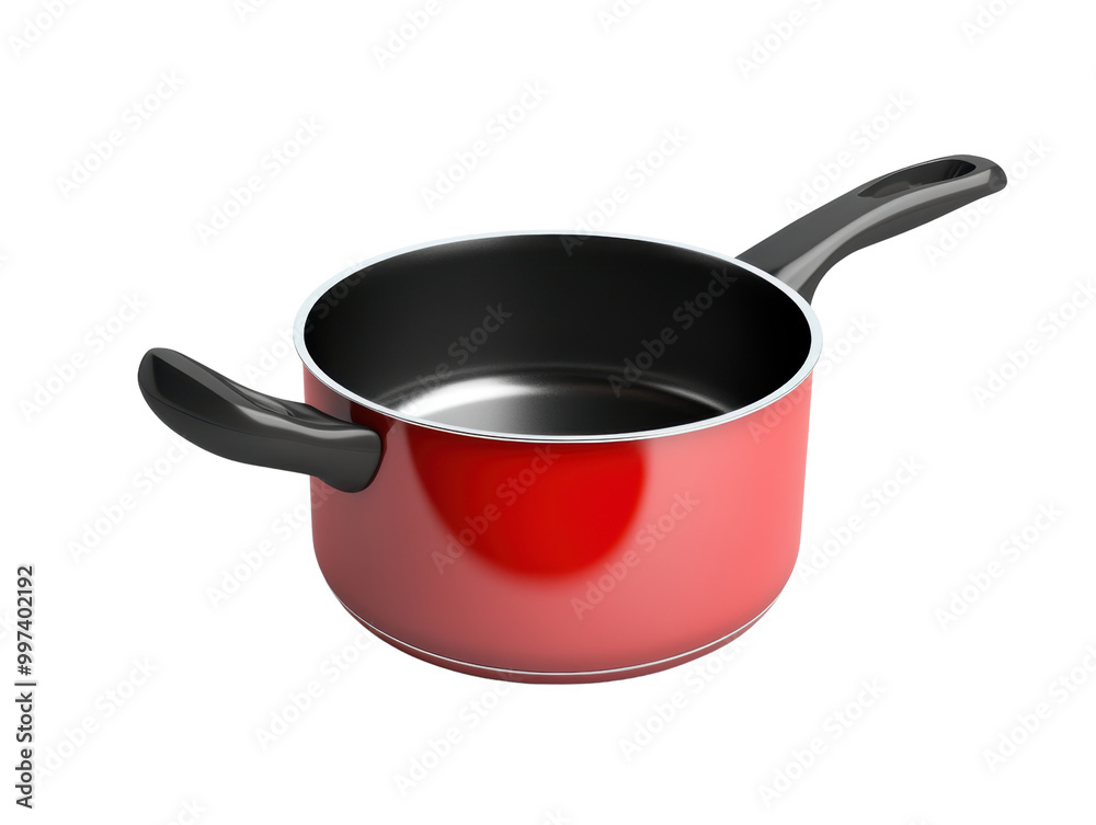 Red cooking pot with black handle isolated on a white background, transparent background. Red cooking pot with black handle isolated on a white background, transparent background.