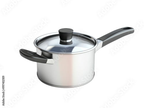 Stainless steel cooking pot with lid on white isolated background. transparent background. photo