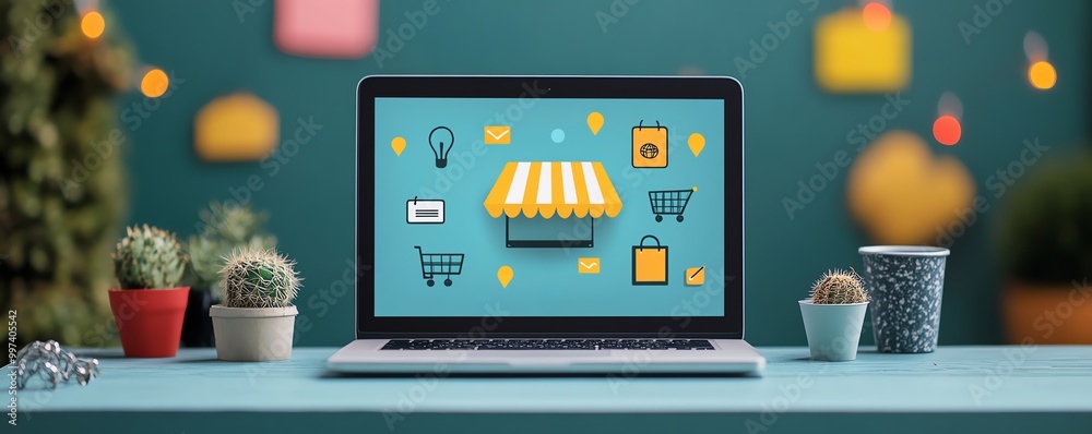 Local marketplace ecommerce concept, local seo strategy, local search optimization, small business and retail Businessman use laptop with local marketplace icons on virtual screen Local marketplace ecommerce concept, local seo strategy, local search optimization, small business and retail Businessman use laptop with local marketplace icons on virtual screen
