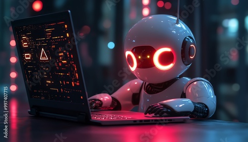 Problem and Ai error warning concept automatic warning system for notification error and maintenance Person using laptop with artificial Intelligence technology system error detect