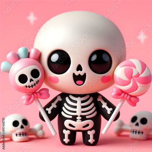 Skeleton with candy skulls