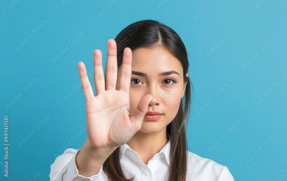 Calm Woman Expressing a Stop Gesture Calm Woman Expressing a Stop Gesture