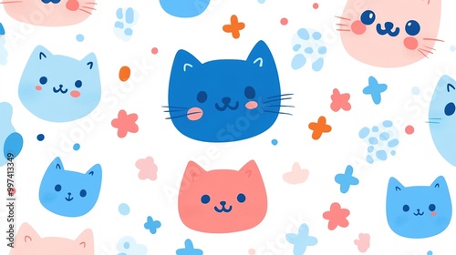 Wallpaper Mural Cute cat faces in a playful pattern design. Torontodigital.ca