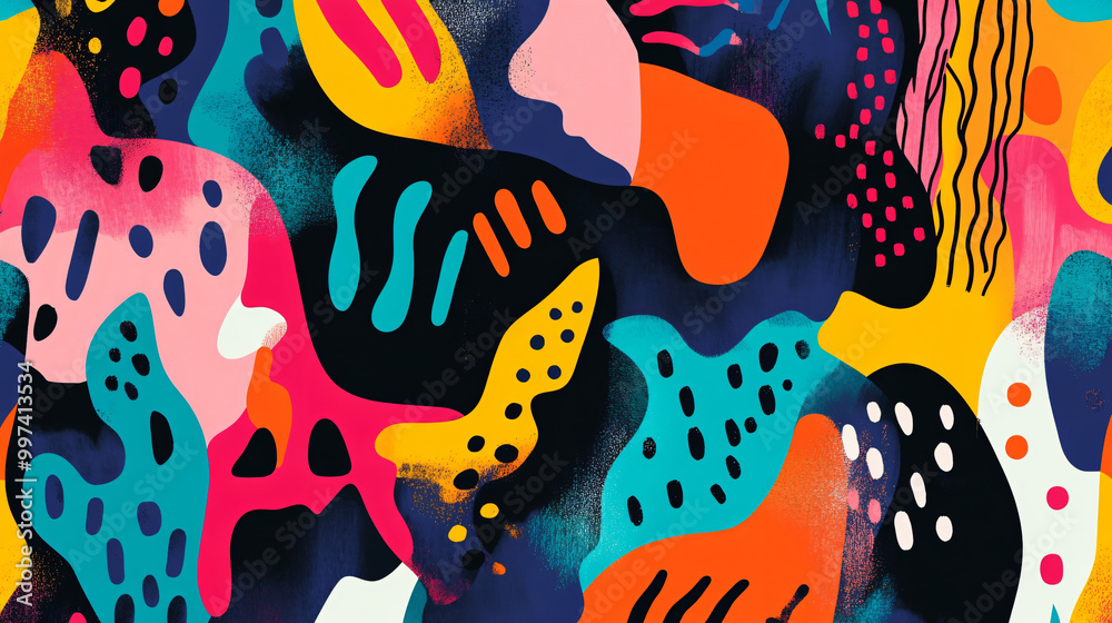 An illustration of a bold abstract pattern with energetic shapes and bright hues. An illustration of a bold abstract pattern with energetic shapes and bright hues.