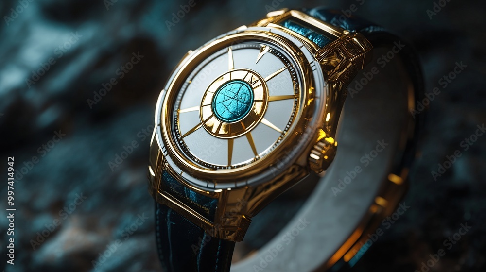 Fototapeta premium Elegant watch with intricate design and blue accents.
