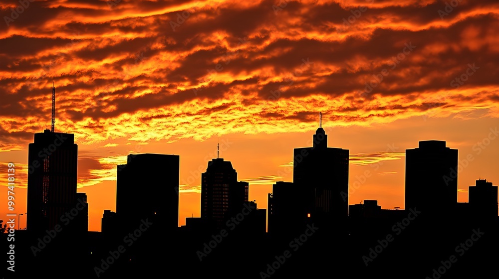 Naklejka premium Stunning City Skyline Silhouette at Sunset