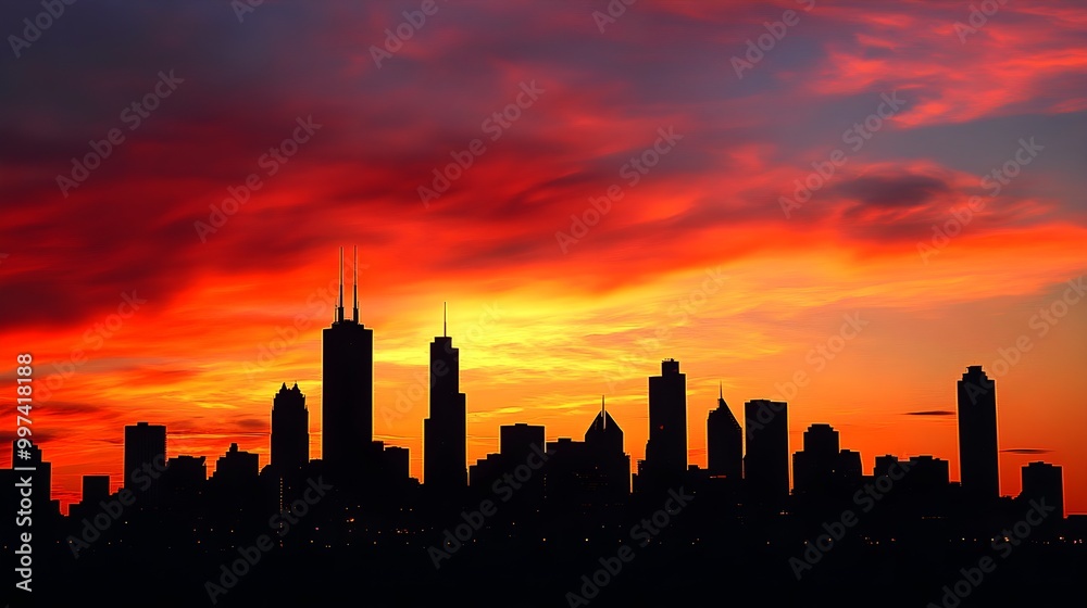 Stunning City Skyline Silhouette at Sunset Stunning City Skyline Silhouette at Sunset