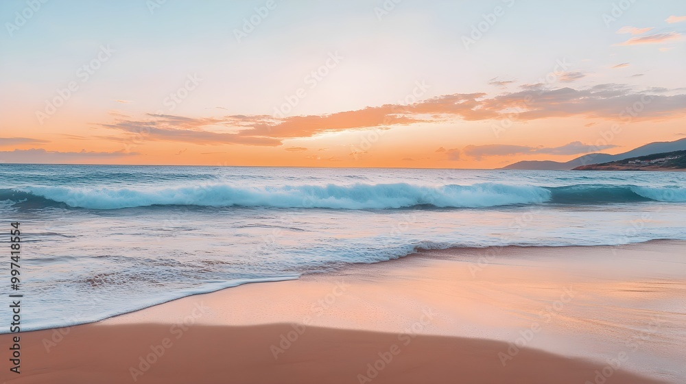 Obraz premium Serene Beach Scene at Sunset with Gentle Waves