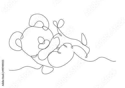 Continuous single line sketch drawing of koala bear australia endemic animal mammals wild life one line art concept vector illustration