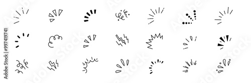 Line explosion surprise burst ray icon elements. Hand drawn explosion surprise line icon for title headline illustration. Doodle exclamation confetti vector illustration.