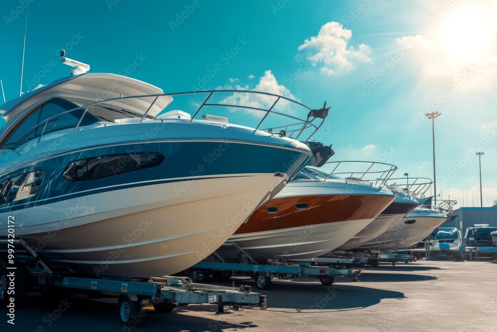 custom made wallpaper toronto digitalLuxury boats parked on trailers at a boat sports store on a sunny day under a bright blue sky