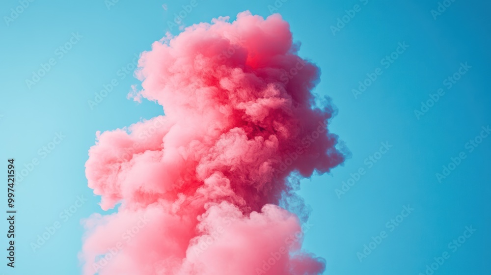 A vibrant pink smoke cloud against a clear blue sky, creating an artistic visual effect. A vibrant pink smoke cloud against a clear blue sky, creating an artistic visual effect.