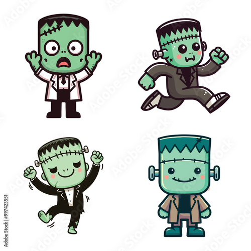 set collection cute mascot frankenstein vector