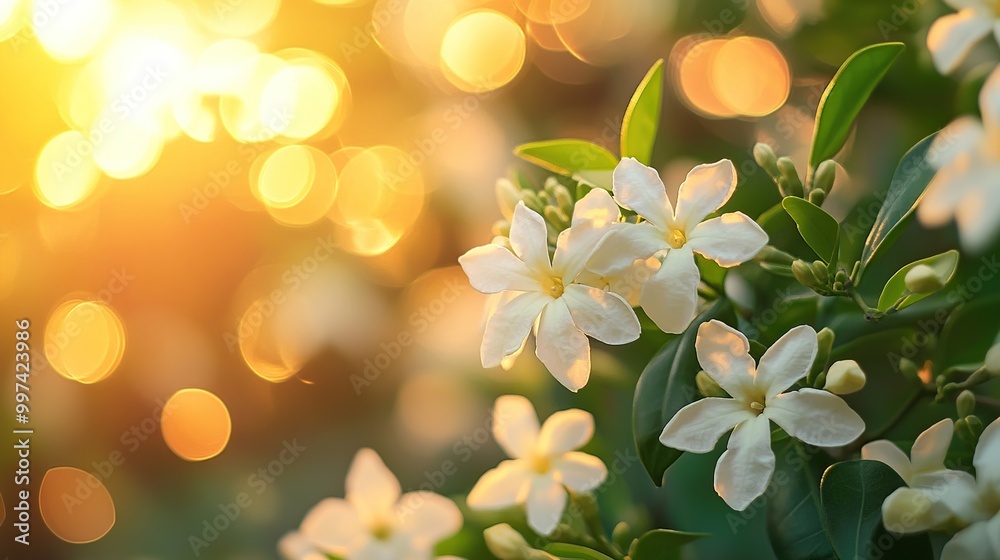 Soft white flowers illuminated by warm sunlight. Soft white flowers illuminated by warm sunlight.