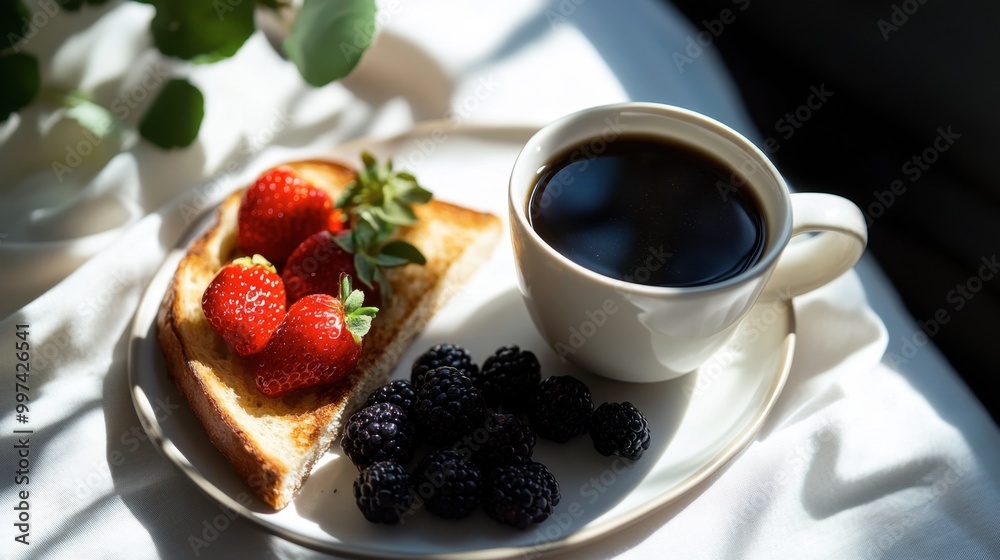 A peaceful morning moment with black coffee, sourdough toast, and a side of fresh berries. A peaceful morning moment with black coffee, sourdough toast, and a side of fresh berries.