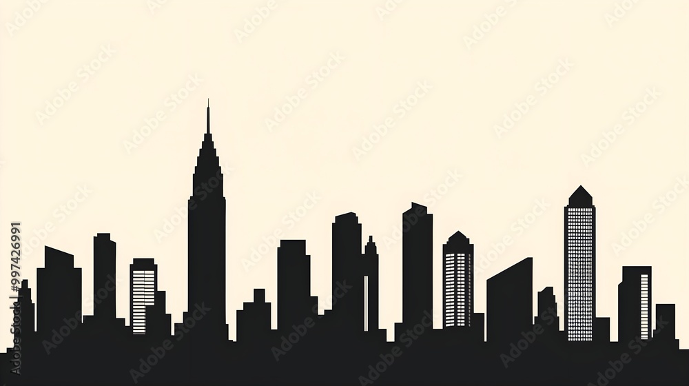 Fototapeta premium Silhouetted Skyscrapers Against Soft Light Background