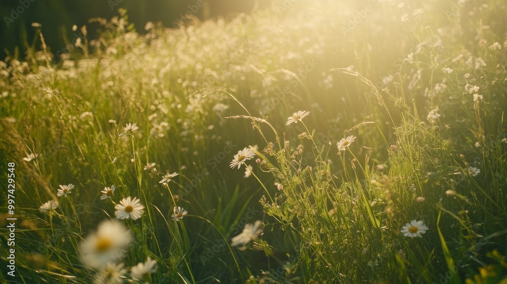 Bright wildflowers create a colorful tapestry across the summer meadow while long grass sways softly in the warm, golden sunlight of the late afternoon Bright wildflowers create a colorful tapestry across the summer meadow while long grass sways softly in the warm, golden sunlight of the late afternoon
