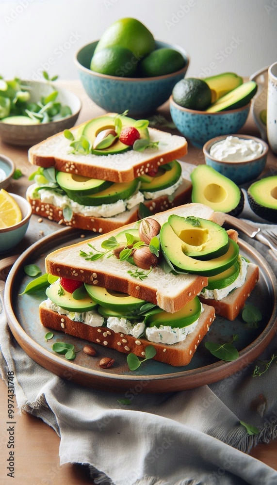 Fototapeta premium Sandwich mit Frischkäse und Avocado