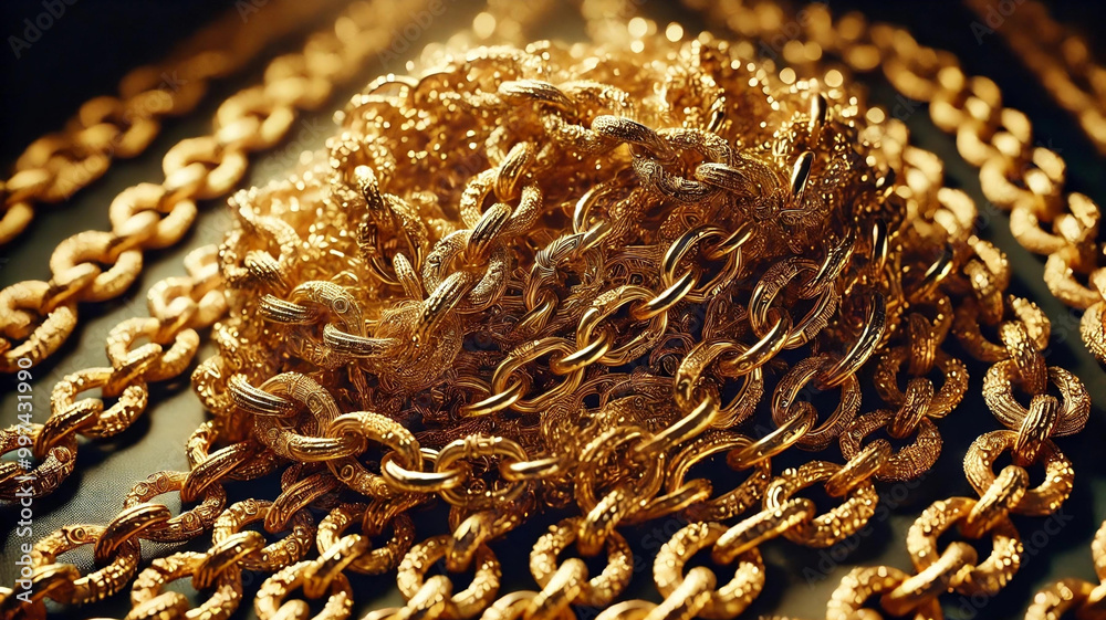 Obraz premium Pile of golden chains illuminated by light