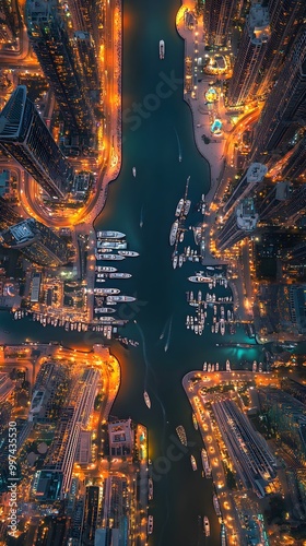 Aerial View of Dubai Marina at Night