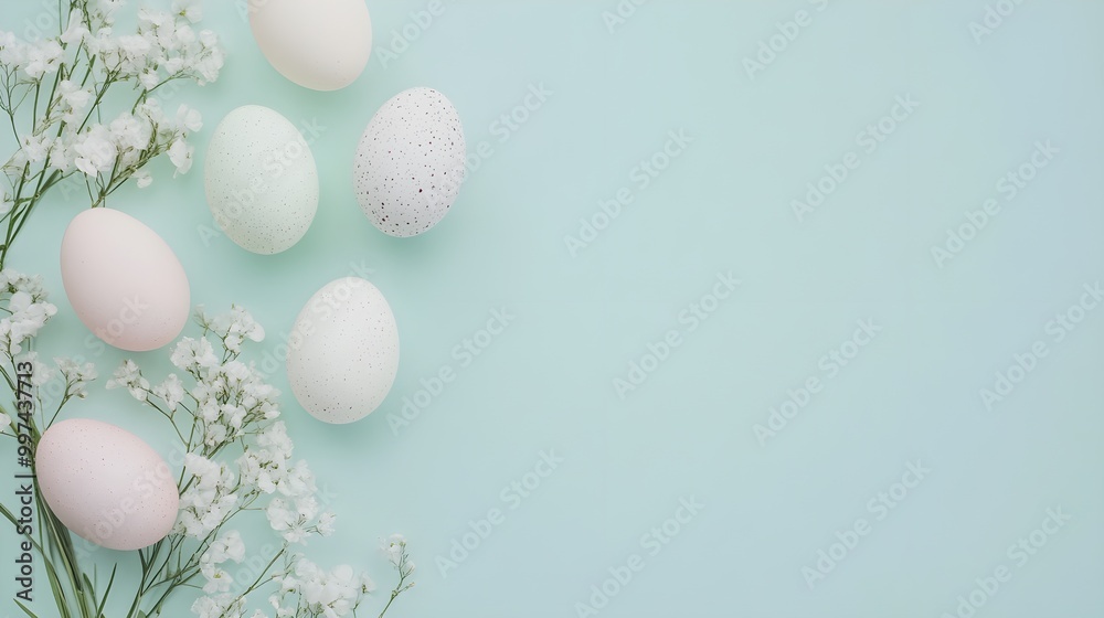 Serene Easter Scene with Delicate Eggs and Flowers Serene Easter Scene with Delicate Eggs and Flowers
