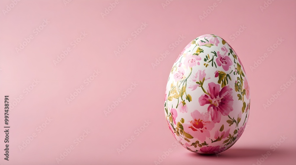 Beautiful Easter Egg with Floral Design on Pink Background Beautiful Easter Egg with Floral Design on Pink Background