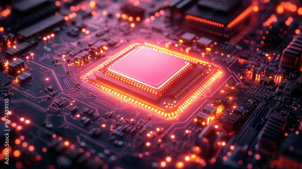 closeup view of a hightech processor with gleaming neon led lights showcasing intricate circuits and designs embodying the advanced technology behind modern computing closeup view of a hightech processor with gleaming neon led lights showcasing intricate circuits and designs embodying the advanced technology behind modern computing