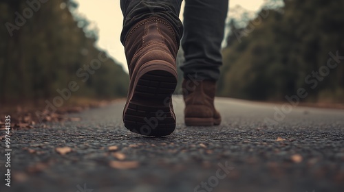 Traveler Walking Down Empty Road Surrounded by Nature