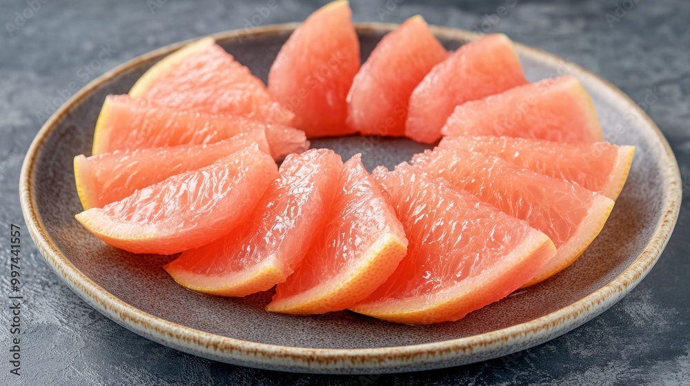 Thai pomelo segments arranged on a plate, ready to be enjoyed for their fresh, citrusy flavor. Thai pomelo segments arranged on a plate, ready to be enjoyed for their fresh, citrusy flavor.