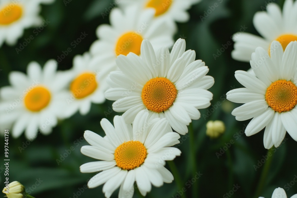 Fototapeta premium Bright White Daisies with Yellow Centers in Full Bloom