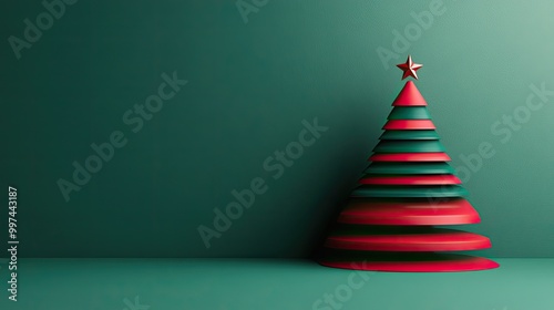 Wallpaper Mural A clean, sleek design with red and green tones, highlighting a minimalist Christmas tree for a modern and elegant approach to holiday greetings. Torontodigital.ca
