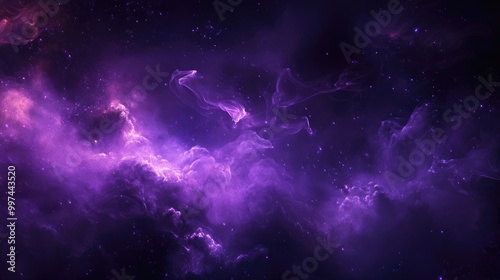 A dark, mystical background with purple sparks, swirling smoke, and magic fire particle effects, featuring foggy clouds and abstract violet energy for a spooky Halloween frame