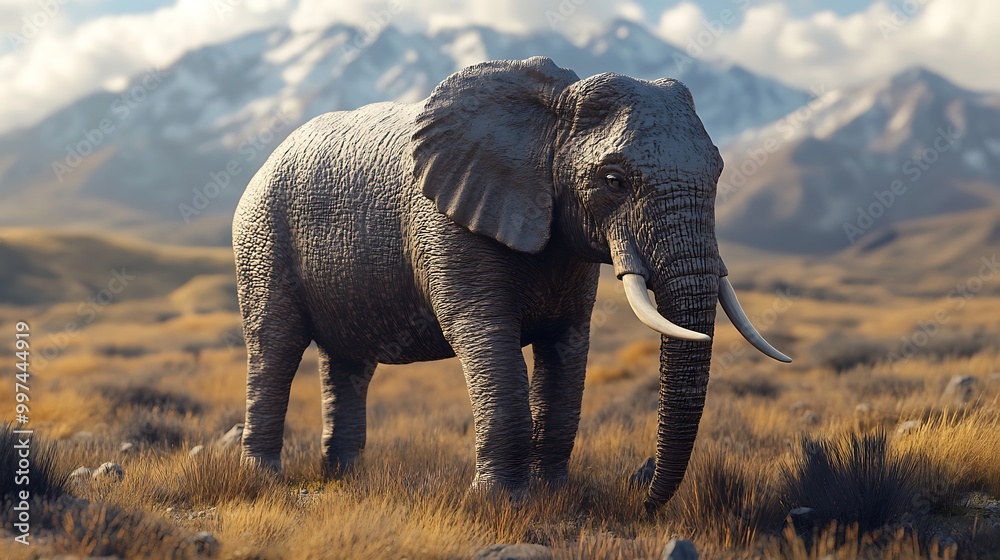 Fototapeta premium Majestic elephant strides gracefully through the wild, ears flapping image